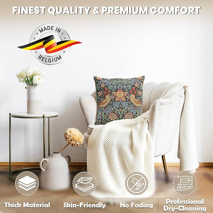 Charlotte Home Furnishings Throw Pillow Covers Decorative Boho Pillow Covers for Couch Living Room Blue Strawberry Square Cushion Cases 18x18 in European Cotton Jacquard Woven Cozy Bedroom Decor
