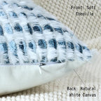 Boho Chenille Tufted Pillow Cover 20x20 Inch Set of 1, Farmhouse Striped Decorative Pillow Covers Accent Fluffy Neutral Square Pillowcases for Couch Sofa Bedroom Living Room, Blue White