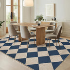 GarveeHome 9x12 Checkered Easy Jute Rugs for Bedroom Machine Washable Large Rugs Non-Slip Backing Modern Neutral Stain Resistance Carpets for Farmhouse Patio Dining Room Backyard Navy Blue