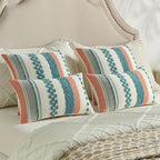 FUTEI Teal Decorative Throw Pillow Covers 18x18 Inch Set of 2, Soft Tufted Striped Textured Accent Cushion Case,Boho Pillows for Couch Decor