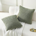 FUTEI Sage Green Throw Pillow Covers 18x18 Inch Set of 2,Furry Faux Fur Teddy Boucle Textured Cushion Covers,Soft Fluffy Decorative Pillow Case,Home Decor for Couch Bed Living Room Office Car