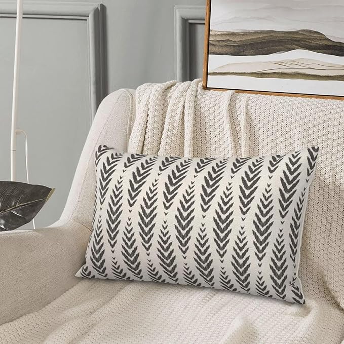 Boho Pillow Covers 12 x 20 Inch Pack of 2, Black and White Bohemian Ethnic Herringbone Pattern Decorative Throw Pillow Covers Vintage Linen Farmhouse Outdoor Pillowcase for Bedroom Home Sofa Decor