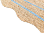 Wave Scalloped Natural Jute Runner, Sky Blue (8'x10'): Boho Farmhouse Entryway Scallop Rug