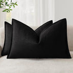 Foindtower Pack of 2, Decorative Linen Soild Throw Pillow Covers Soft Accent Lumbar Cushion Case Boho Farmhouse Pillowcase for Chair Couch Sofa Bedroom Living Room Home Decor 12 x 20 Inch Black