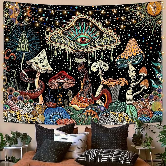 Yeoiat Mushroom Tapestry Hippie Tapestry for Bedroom Cute Tapestries Aesthetic Wall Tapestries Hanging for Bedroom Dorm Living Room (Mushroom, 70.00" x 90.00")