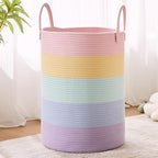 80L Extra Large Rainbow Baby Girls Hamper Laundry Basket for Kids Nursery Pastel Tall Blanket Basket for Toy Woven Rope Unicorn Clothes Hamper in Living Room Playroom Bedroom 16"D x 22"H
