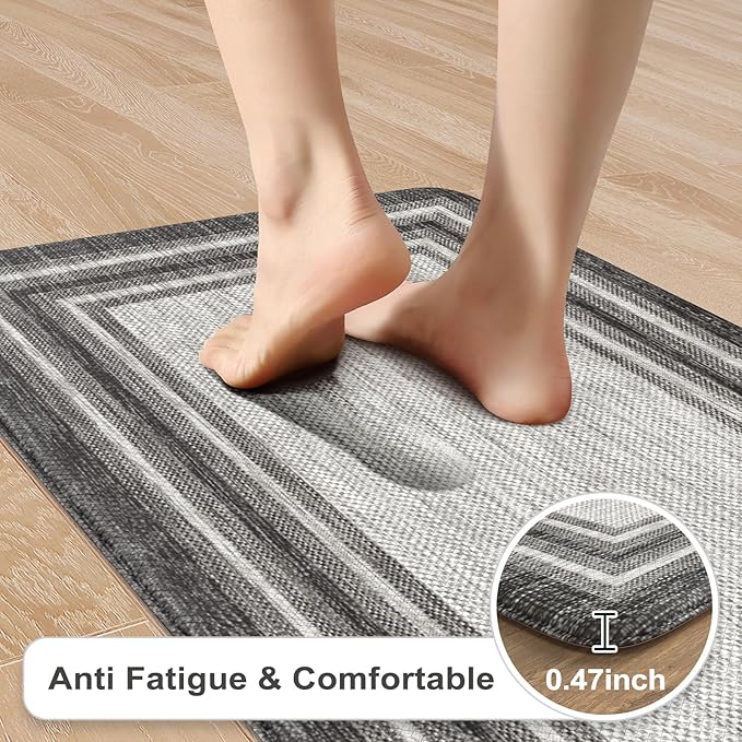 KIMODE Anti Fatigue Kitchen Mat Cushioned, Farmhouse Kitchen Rugs Sets of 2, Non Slip Memory Foam Kitchen Mat for Floor, Standing Desk Mat for Laundry Office Sink 20"x59"+20"x32" Grey
