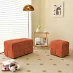 Ottoman Foot Rest Soft and Comfortable Ottoman Square Corduroy Woven Design Sofa Stool (Orange-L)