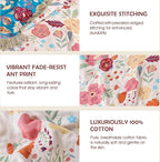 Boho Throw Blanket - 100% Cotton Soft Breathable Throw Spring Blankets, 50"x60" 4-Layer Lightweight Muslin Cotton Quilt, Floral Printed Bohemian Decor Throw Blankets for All Season