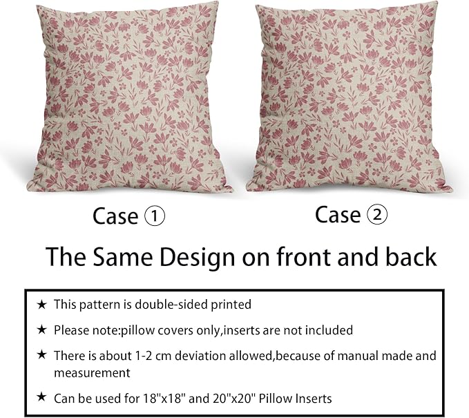 Light Pink Floral Pillow Covers 22x22 Set of 2 Vintage Rustic Old Style Cute Small Flower Cream Print Decorative Outdoor Pillowcases Farmhouse Throw Cushion Case Decor for Couch Sofa Bed