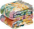 Boho Throw Blanket - 100% Cotton Throw Blankets for Bed Couch, 50"x60" Soft Muslin Lightweight Spring Throw Blanket, Cozy Oil Painting Bohemain Bedding Decor Green Throw Quilt