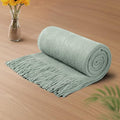 Vonty Sage Green Knitted Blanket with Tassels Fringe 60" x 80", Super Soft Knit Throw Blanket, Farmhouse Decorative Lightweight Blanket for Couch, Sofa, Bed