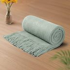 Vonty Sage Green Knitted Blanket with Tassels Fringe 60" x 80", Super Soft Knit Throw Blanket, Farmhouse Decorative Lightweight Blanket for Couch, Sofa, Bed