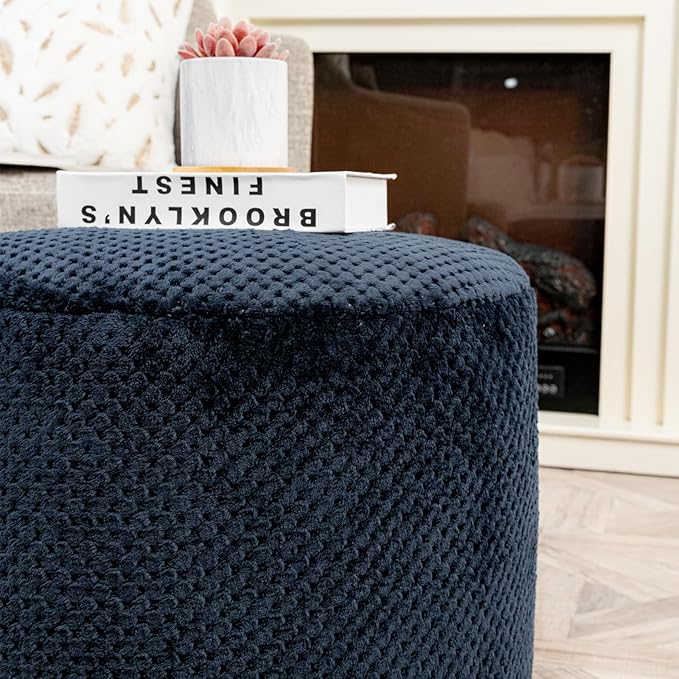 Ottoman Foot Rest Stuffed Round Boho Comfortable Floor Poof Seating Armchair Foot Stool Floor Cushion Bean Bag Pouf Ottoman 18x18x14 Inch Navy Blue