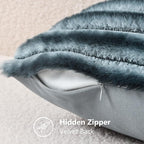 decorUhome Cozy Faux Fur Throw Pillow Covers 20x20 Set of 2 Decorative Soft Plush Striped Modern Farmhouse Boho Couch Pillow Cases with Velvet Back for Sofa Bed Living Room, Blue Grey