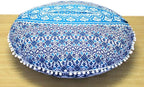 ICC 32" Blue Mandala Floor Pillow Cushion Cover Seating Throw Cover Hippie Decorative Bohemian Ottoman Poufs Cover, Pom Pom Pillow Cases, Boho Indian