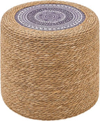 Wimarsbon 18'' Ottoman Pouf, Natural Braided Poof, Rustic Handweave Lounge Pouffe, Boho Footrest Stool for Bedroom, Accent Table for Living Room (18inch Natural Cattail-Boho Style 2)