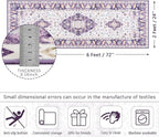 Amearea Vintage Design Area Rugs for Living Room, 2x6 Machine Washable Floral Collection Traditional Bedroom Rug, Low Pile Cute Kids Room Print Carpet, No Slip Office Kitchen Home Decor, Purple