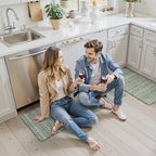 KIMODE Kitchen Mats for Floor Anti Fatigue, Green Boho Kitchen Rugs Sets of 2, Cushioned Kitchen Floor Mats, Comfort Standing Mat for Sink Laundry Office Desk 17"x47"+17"x29"