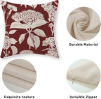 Burgundy Red Pillow Covers 18x18 Set of 2 Vintage Boho Herbs Botanical Floral HydrangeaThrow Pillows Outdoor Flower Decorative Pillow Cases Linen Farmhouse Cushion Case for Couch Sofa Decor
