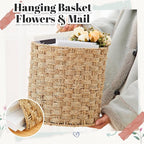 Chunful 2 Pcs Seagrass Hanging Wicker Basket, Natural Wicker Decorative Baskets, Handmade Woven Storage Organizer for House Garden Wedding Wall Decorations, Large & Small Size