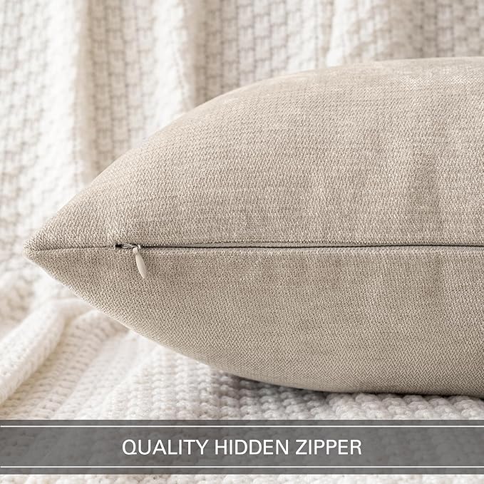 MIULEE Pack of 2 Beige Decorative Pillow Covers 12x20 Inch Soft Chenille Couch Throw Pillows Farmhouse Cushion Covers for Home Decor Sofa Bedroom Living Room
