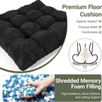 Meditation Floor Pillow Set of 2,Memory Foam Meditation Cushion for Adults Sitting, Large Square Thickened Seat Cushions for Yoga, Tatami Living Room (2, Black)
