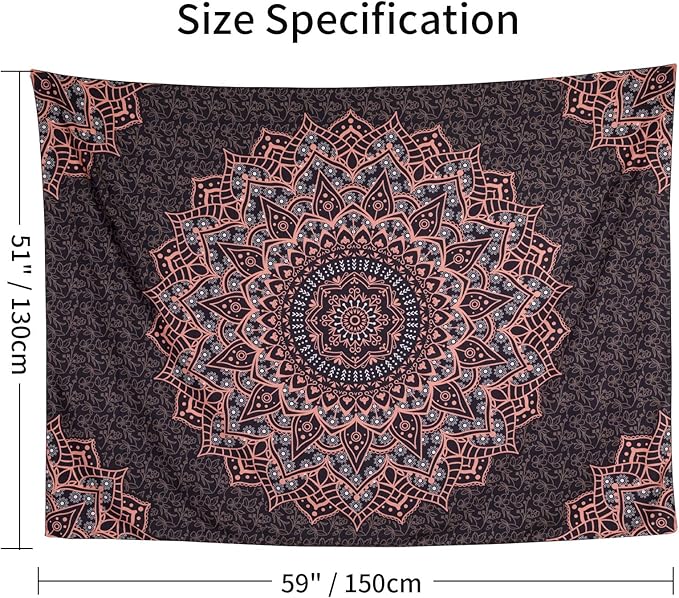 Edeesky Black Pink Mandala Tapestry Wall Hanging Vintage Tapestries Aesthetic Hippie Decor Bohemian Wall Art Boho Home Decoration for Bedroom,Living Room,Dorm