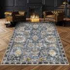 RUGSURE Washable Area Rugs - Perfect for Living Room, Bedroom, Kids Room, Nursery - Stain & Water Resistant Non-Slip, Pet & Child Friendly, Vintage Tribal Area Rugs (Navy, 3' x 5 ')