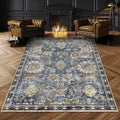 RUGSURE Washable Area Rugs - Stain & Water Resistant Non-Slip Backing - Pet & Child Friendly Vintage Tribal Design in Navy with Beige, Brown & Gold Accents - Ideal for Living Room (8' x 10')