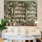 Accnicc Sage Green Plant Bookshelf Tapestry Botanical Bookshelf Tapestries Wall Hanging Vintage Potted Plants Library Backdrop Large Tapestry for Bedroom Living Room Dorm 80 x 60 inch