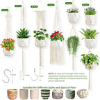 Macrame Plant Hangers, 6Pack Hanging Plant Holders Indoor w/ 6 Set Hooks Handmade Cotton Rope Plant Hangers Set Flower Pots Holder Stand Boho Home Decor Hanging Planters for Indoor Outdoor Plants