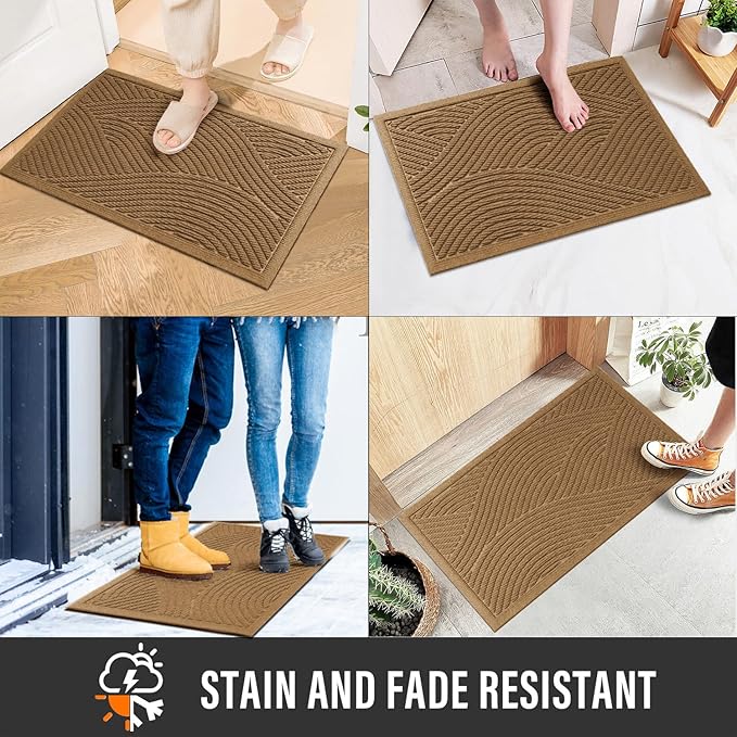 Sturdy Front Door Mat, Absorbent Muddy Dirt Resist Welcome Door Mats Outdoor Indoor, Stain and Fade Resistant, Non-Slip Backing Entry Mat Low Profile Doormat for Entryway, 36×24, Brown