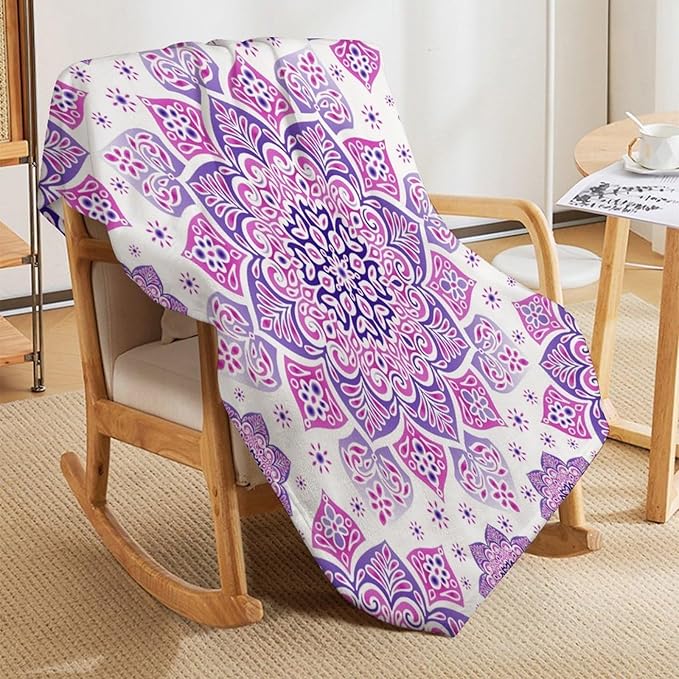 Boho Mandala Floral Throw Blanket Bohemian Hippie Flower Blanket for Sofa Bed Couch Chair Or Dorm 30"x40"