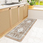 Collive Farmhouse Kitchen Mats, Cushioned Anti Fatigue Mats for Floor, Non Skid Waterproof Kitchen Rugs Cream/Brown Farmhouse Standing Desk Mat for Kitchen Sink, Laundry, Office-17.3" x 59"