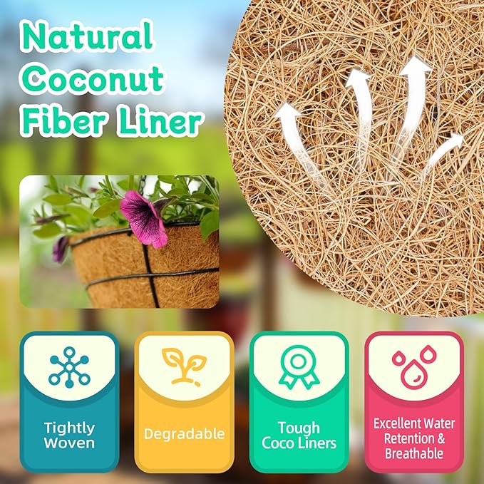 Riare 2 Pack 20 Inch Round Coco Liners Replacement- 100% Natural Coconut Coir Liners for Hanging Baskets, Garden Flower Vegetables Planter Pot, Window Box, Fence, Decks