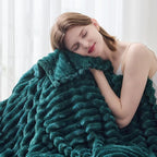 NEWCOSPLAY Super Soft Queen Blanket Dark Teal Premium Silky Flannel Fleece 3D Ribbed Jacquard Lightweight Bed Blanket All Season Use (Dark Teal Ribbed, Queen(90"x90"))