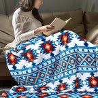MACEVIA Flannel Boho Blanket for Couch, Country Western Aztec Blankets for Home Decor, Southwestern Colorful Throw Blanket with Tassel, Soft Cozy Bohemian Blanket for Bed (Boho Blue, 50x60inches)