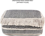 REDEARTH · UNSTUFFED Pouf Ottoman Cover Textured Storage Cube Boho Bean Bag Footrest Stool for Living Room, Bedroom,Nursery, Farmhouse, Kidsroom, Patio, Gym; 100% Cotton (20"X20"X8"; Black)