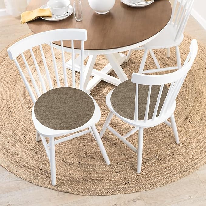 Tromlycs Round Chair Seat Cushion Pad 14 inch for Circle Bistro Chairs Non Slip Foam Cushion Nature Linen