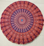ICC 32" Indian Mandala Ottoman Throw Pouf Cover Seating Ottoman Cover Ethnic Cushions Bohemian Decor Fall Decor Pouf Case Decorative Footstool Round Floor Maroon
