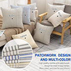YCOLL Farmhouse Pillow Covers 26x26, Modern Accent Square Throw Pillow Covers Set of 2, Blue and Beige Striped Patchwork Linen Decorative Pillows Cushion Covers for Couch Chair Bedroom Home Decor