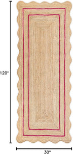 Wave Scalloped Natural Jute Runner Rug, Dark Pink (2'6"x10")