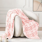 WRENSONGE Checkered Throw Blanket Blossom Smiling Face Soft Cozy Fluffy Warm Hand Made Throw Blankets for Couch, Sofa, Chair, Bed, Camping, Picnic, Travel Lightweight Bed Blanket - 50"*60"