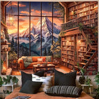Accnicc Forest Mountain Library Tapestry Fantasy Bookshelf Tapestries Wall Hanging Vintage Watercolor Nature Fairy Library Backdrop Extra Large Tapestry for Bedroom Living Room Classroom 90 x 68 inch
