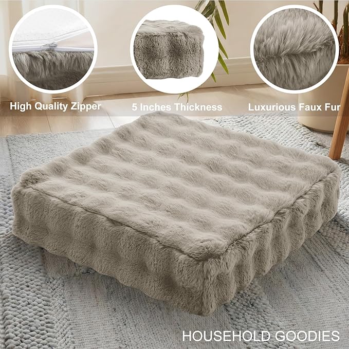22 inches Floor Pillow for Adults - Large Meditation Cushion with Thick Foam & Soft Tufted Cover - Premium Outdoor Square Floor Cushion Seat - Yoga Pillows for Sitting On Floor - Light Taupe