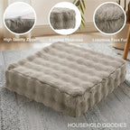 22 inches Floor Pillow for Adults - Large Meditation Cushion with Thick Foam & Soft Tufted Cover - Premium Outdoor Square Floor Cushion Seat - Yoga Pillows for Sitting On Floor - Light Taupe