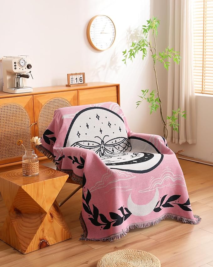 Erke Chair Recliner Cover Boho Throw Blanket Hippie Living Room Decor Wall Hanging Tapestry Outdoor Picnic Camping Rug Mattress Beach Towel Sofa Furniture Slipcover Bohemian 50”x70” The Butterfly Pink
