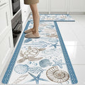 Coastal Rugs for Kitchen Floor, Beach Anti Fatigue Mats for Kitchen Floor Non Slip, 2PCS Rubber Ocean Coral Kitchen Mat, Washable Cushioned Runner Carpet for Sink Laundry 15.7"×27.5" +15.7"×47" 3.5mm