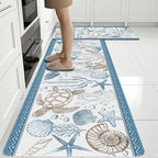 Coastal Rugs for Kitchen Floor, Beach Anti Fatigue Mats for Kitchen Floor Non Slip, 2PCS Rubber Ocean Coral Kitchen Mat, Washable Cushioned Runner Carpet for Sink Laundry 15.7"×27.5" +15.7"×47" 3.5mm